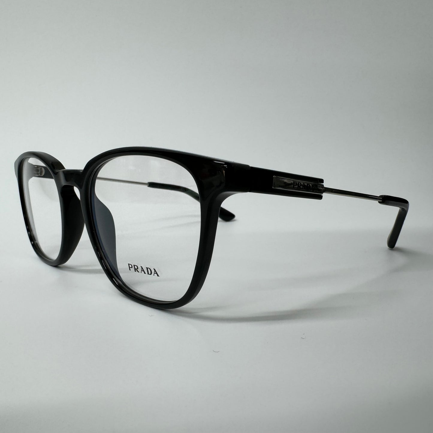 PRADA Black & Silver Round Preppy Modern Unisex Glasses Frames PR 19ZV 1AB1O1