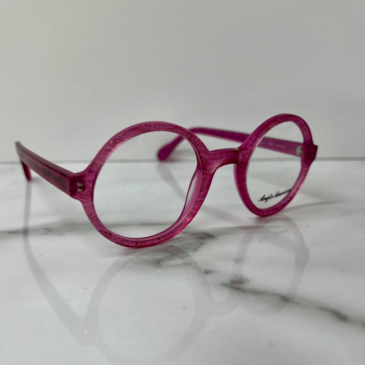 Anglo American 221 Optical Glasses Pink Paisley England Designer Eyeglasses