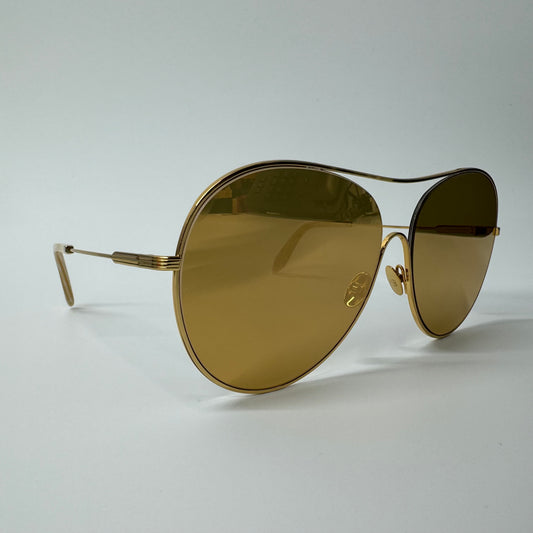 Womens Victoria Beckham Gold Pilot Round Metal Oversized Sunglasses VBS131