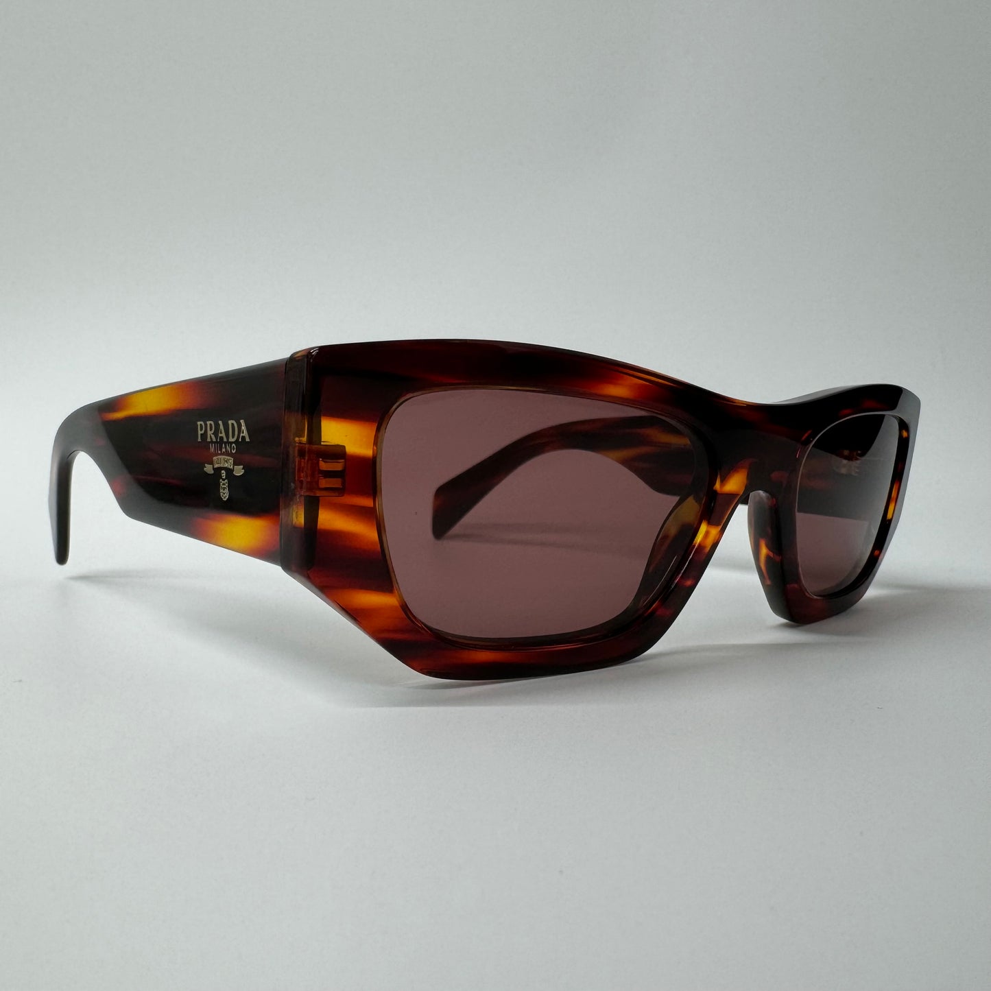 Prada Red Havana Dark Violet Full Rim Rectangle Unisex Sunglasses PR A01S 13O80B