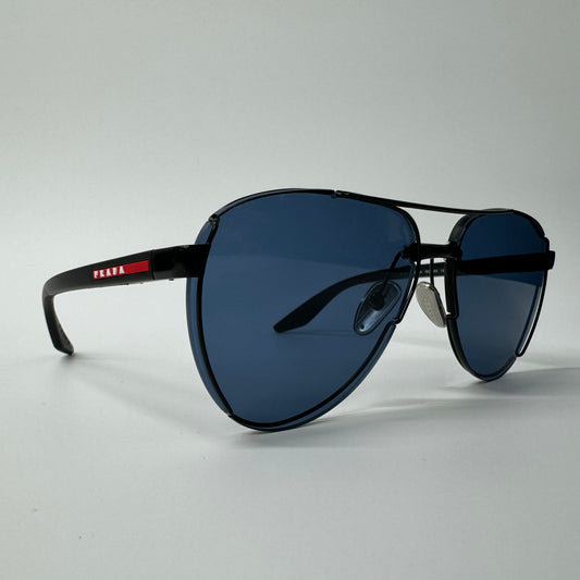 Mens Prada Sport Black & Blue Tinted Round Pilot Logo Sunglasses PS 51YS 1BO06A
