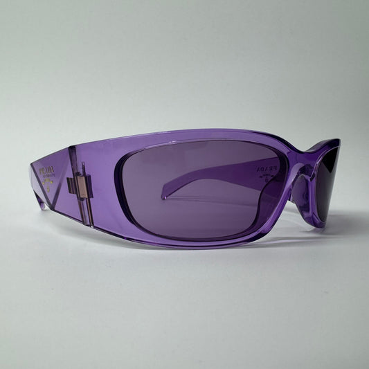 Prada Transparent Clear Purple Rectangle Sports Wrap Sunglasses PR A14S 13R30G