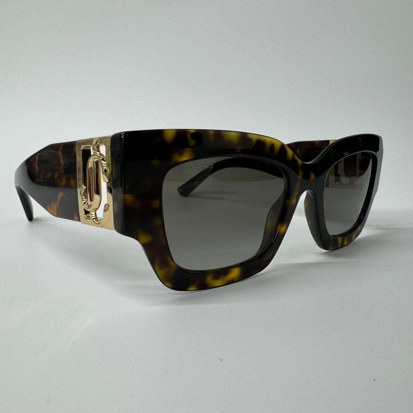 Womens Jimmy Choo Nena Dark Brown Tortoise Shell & Gold Logo Cat Eye Sunglasses