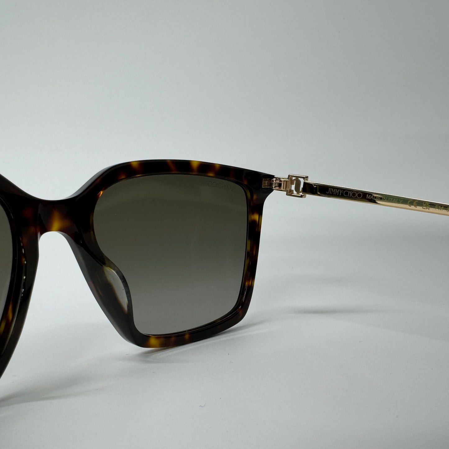 Womens Jimmy Choo Totta Dark Brown Tortoise Shell & Gold Square Glam Sunglasses