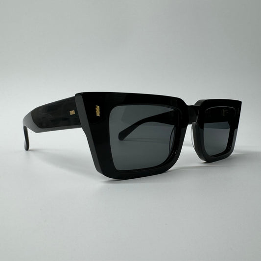 GAST Shiny Black Square Sunglasses Fable FA01 Grey Tint Unisex Handmade Acetate