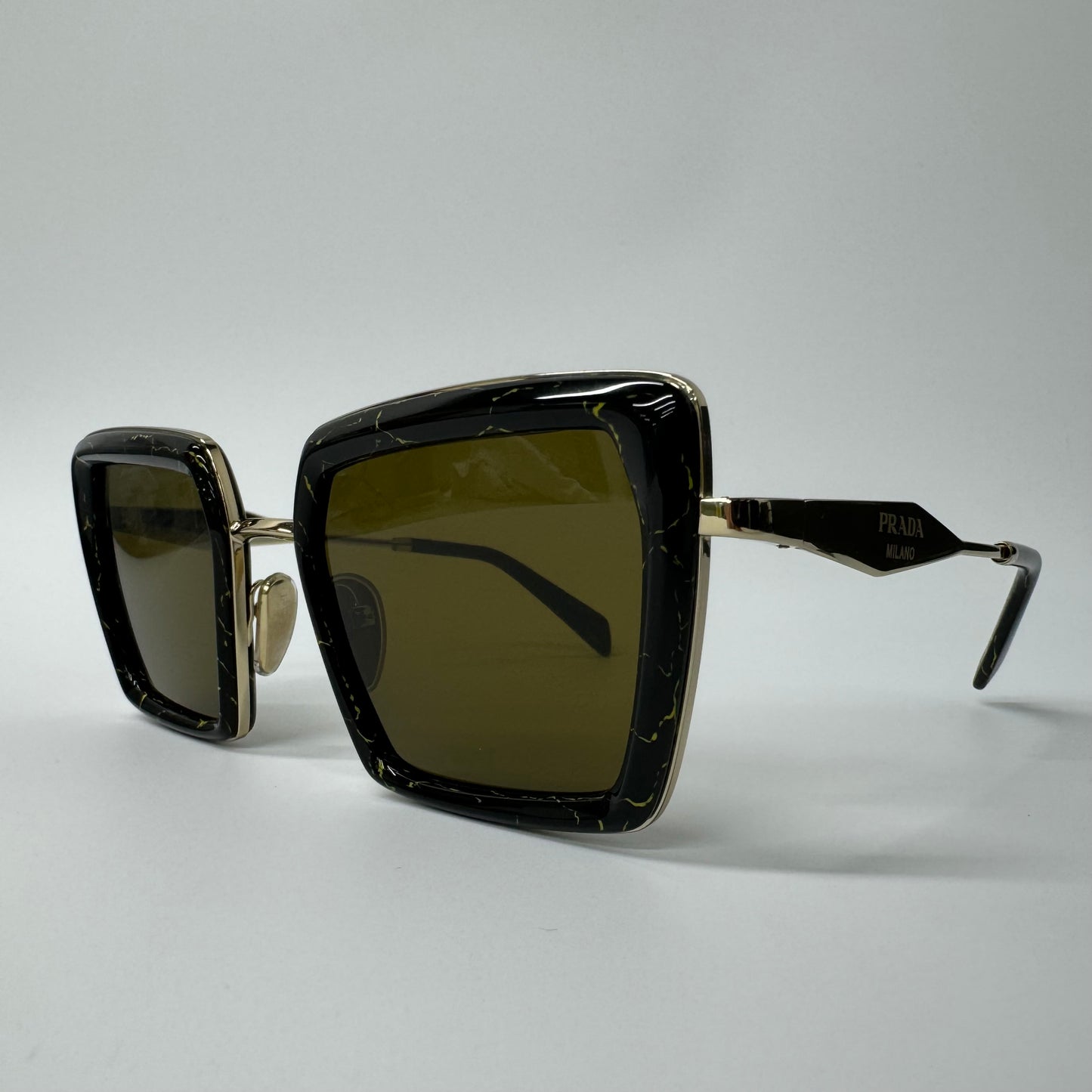 Womens Prada Gold & Black Square Full Rim Metal Sunglasses PR 55ZS 19D01T