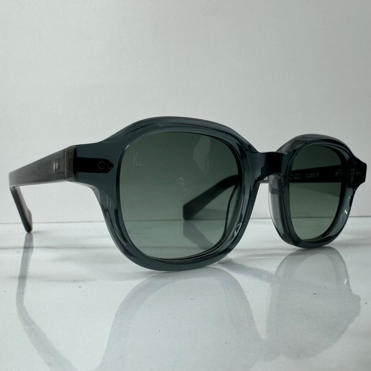 Kaleos Saber Sunglasses CAT2 Transparent Grey & Green Tinted Round Acetate