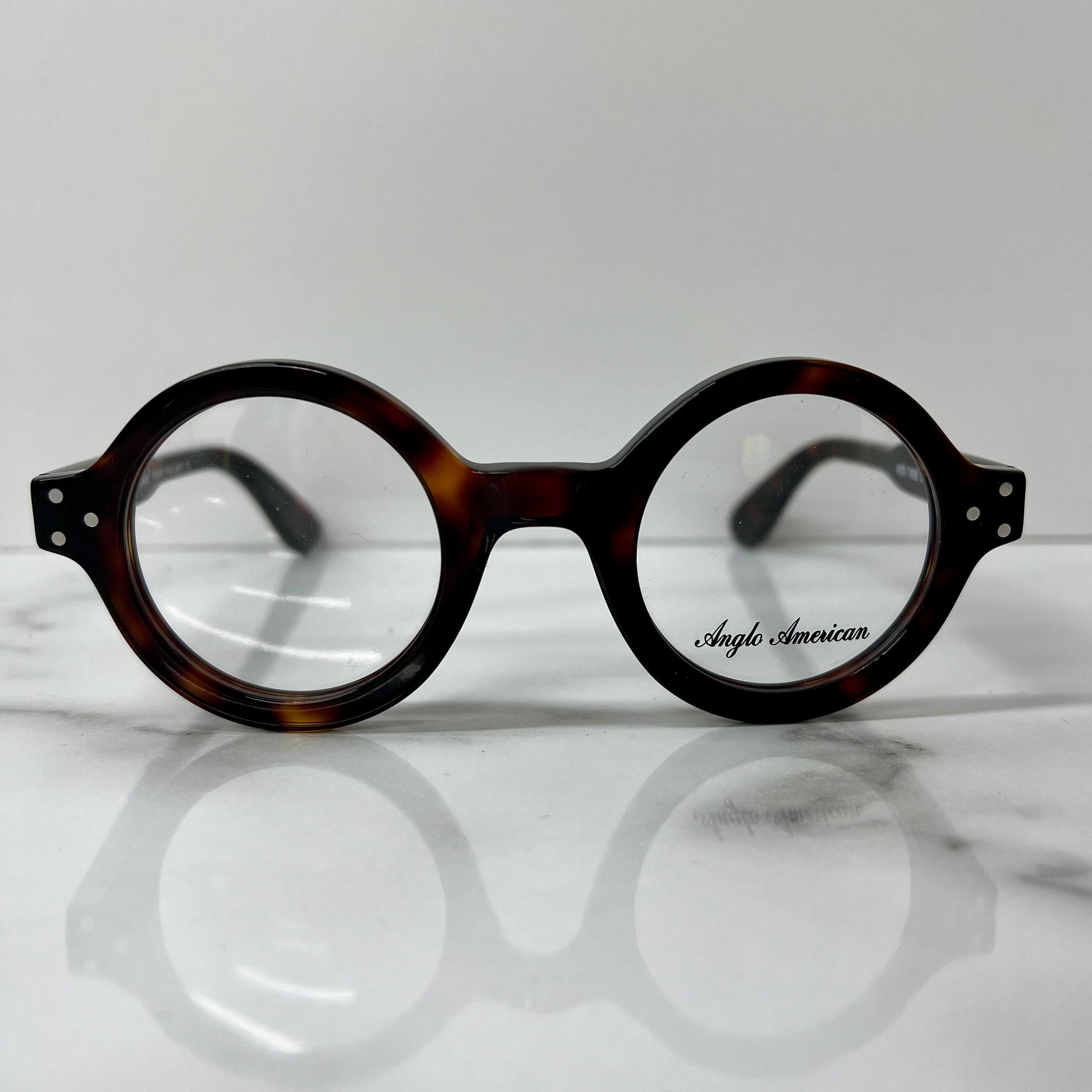 Anglo American Optical Glasses 180E DA Tortoise Shell Round Acetate Eyeglasses
