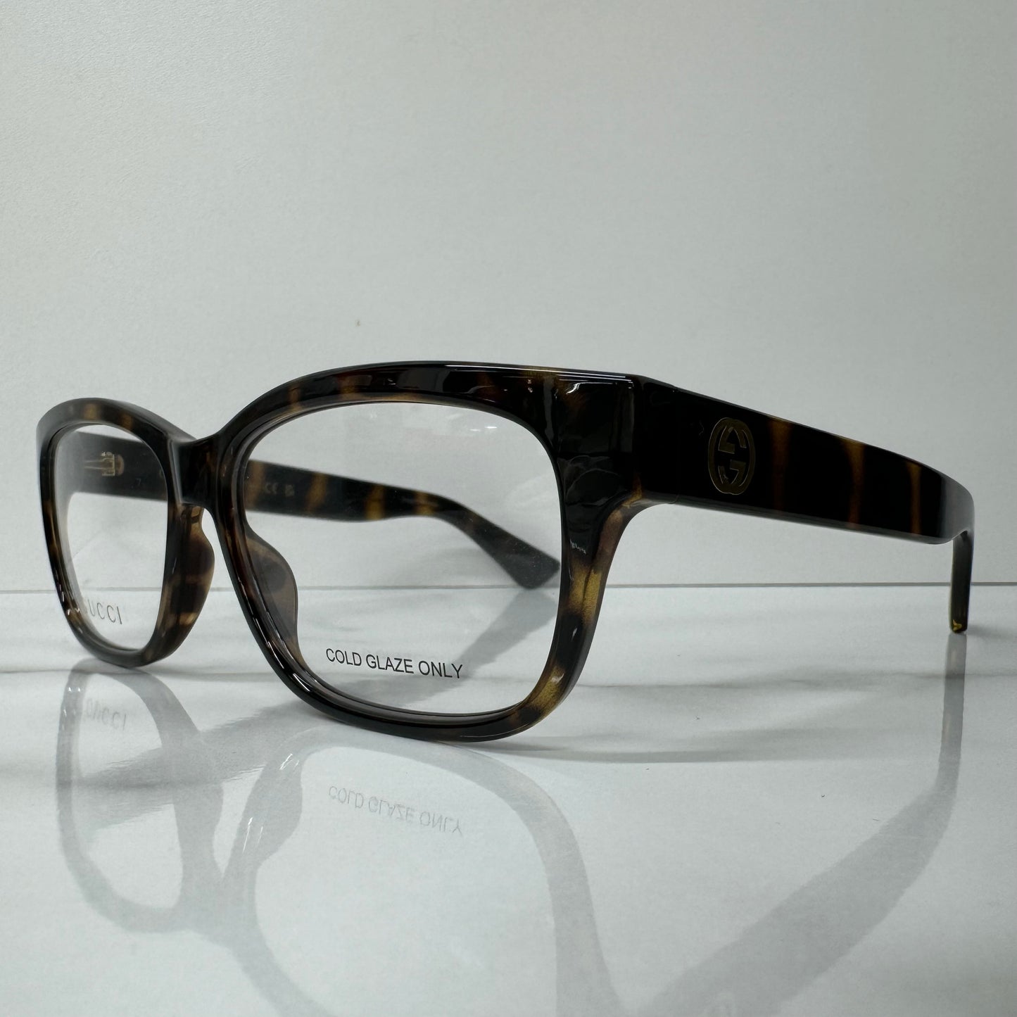 Mens Gucci Brown Rectangle Glasses Frames GG1341O 002 Acetate Logo Eyeglasses
