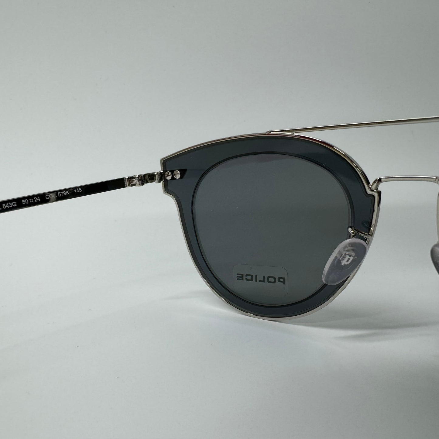 Mens Police Silver & Black Round Mirrored Designer Sunglasses SPL 543G 579K