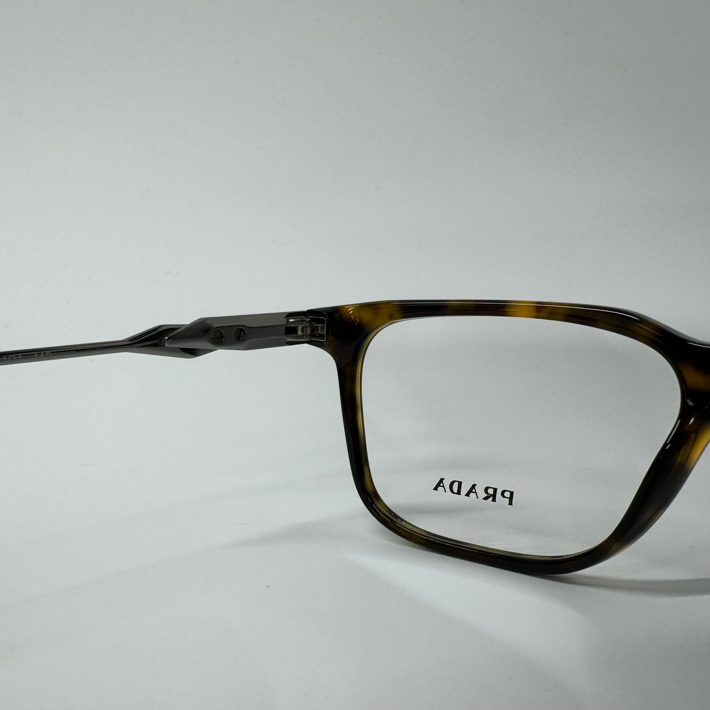 Mens PRADA Brown Tortoise Shell & Silver Rectangle Glasses Frames PR 05ZV 2AU1O1