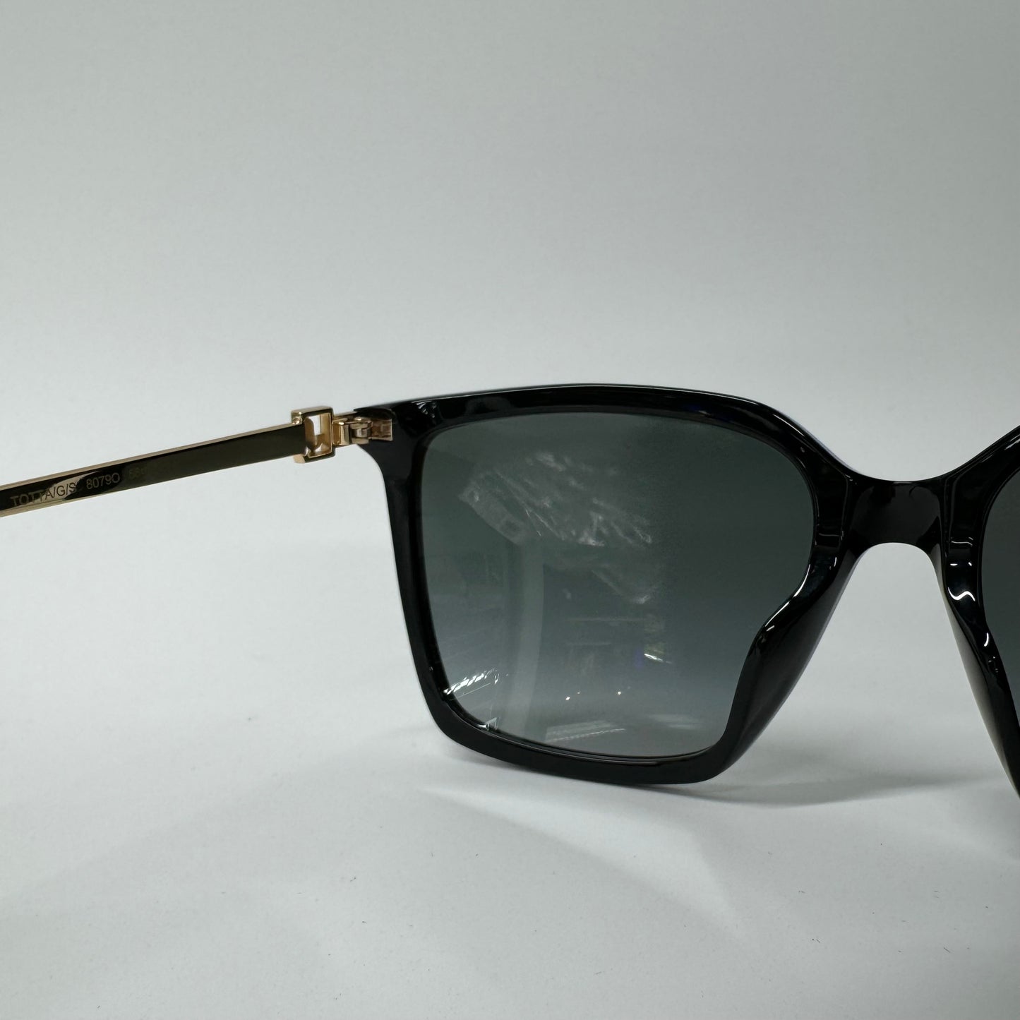 Womens Jimmy Choo Totta Shiny Black & Gold Metal Square Designer Sunglasses