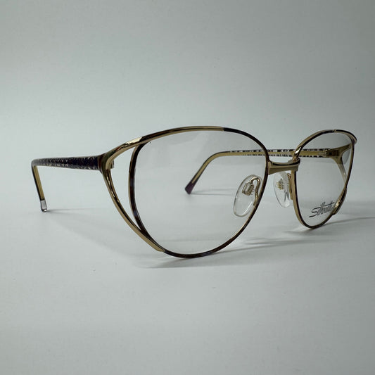 Womens Silhouette Gold & Purple Round Full Rim Vintage 80s Glasses Frames 6246