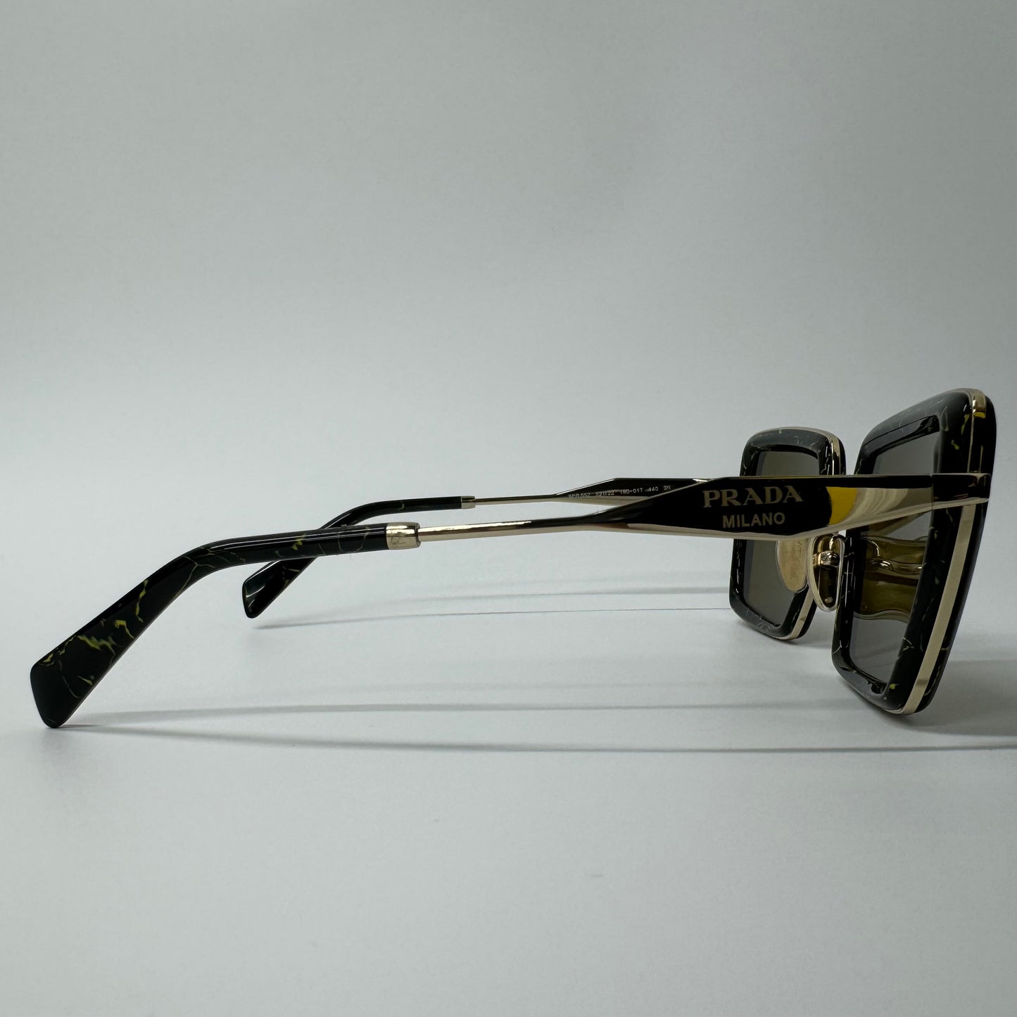 Womens Prada Gold & Black Square Full Rim Metal Sunglasses PR 55ZS 19D01T