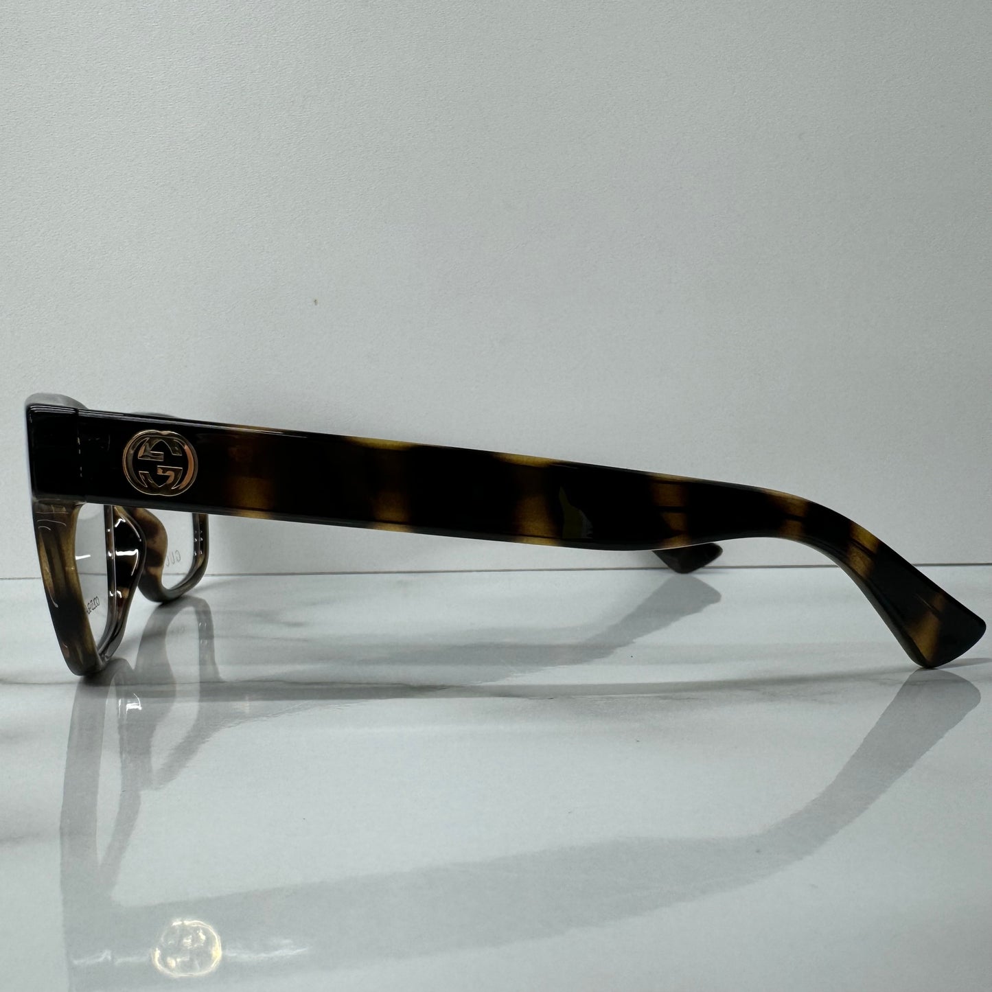 Mens Gucci Brown Rectangle Glasses Frames GG1341O 002 Acetate Logo Eyeglasses