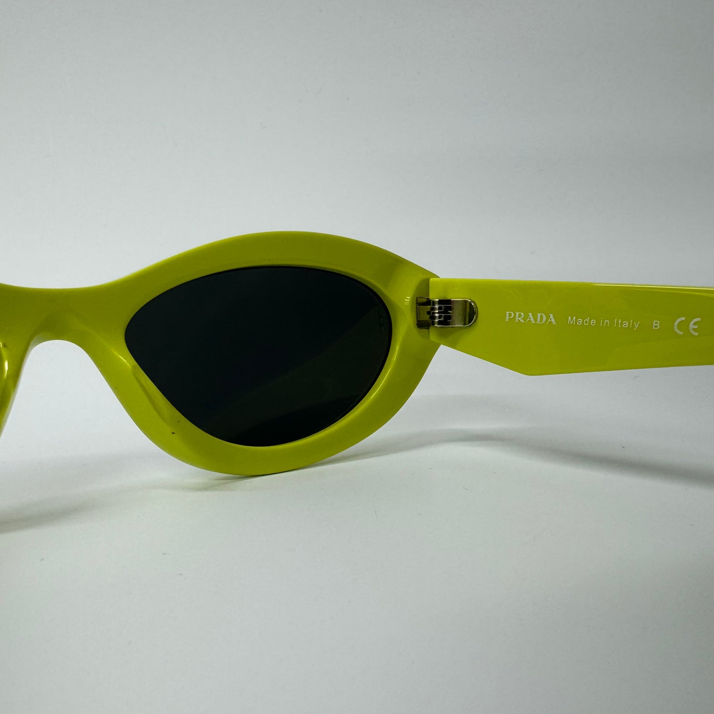 Womens Prada Lime Green Oval Dark Grey Lens Acetate Sunglasses PR 26ZS 13L08Z