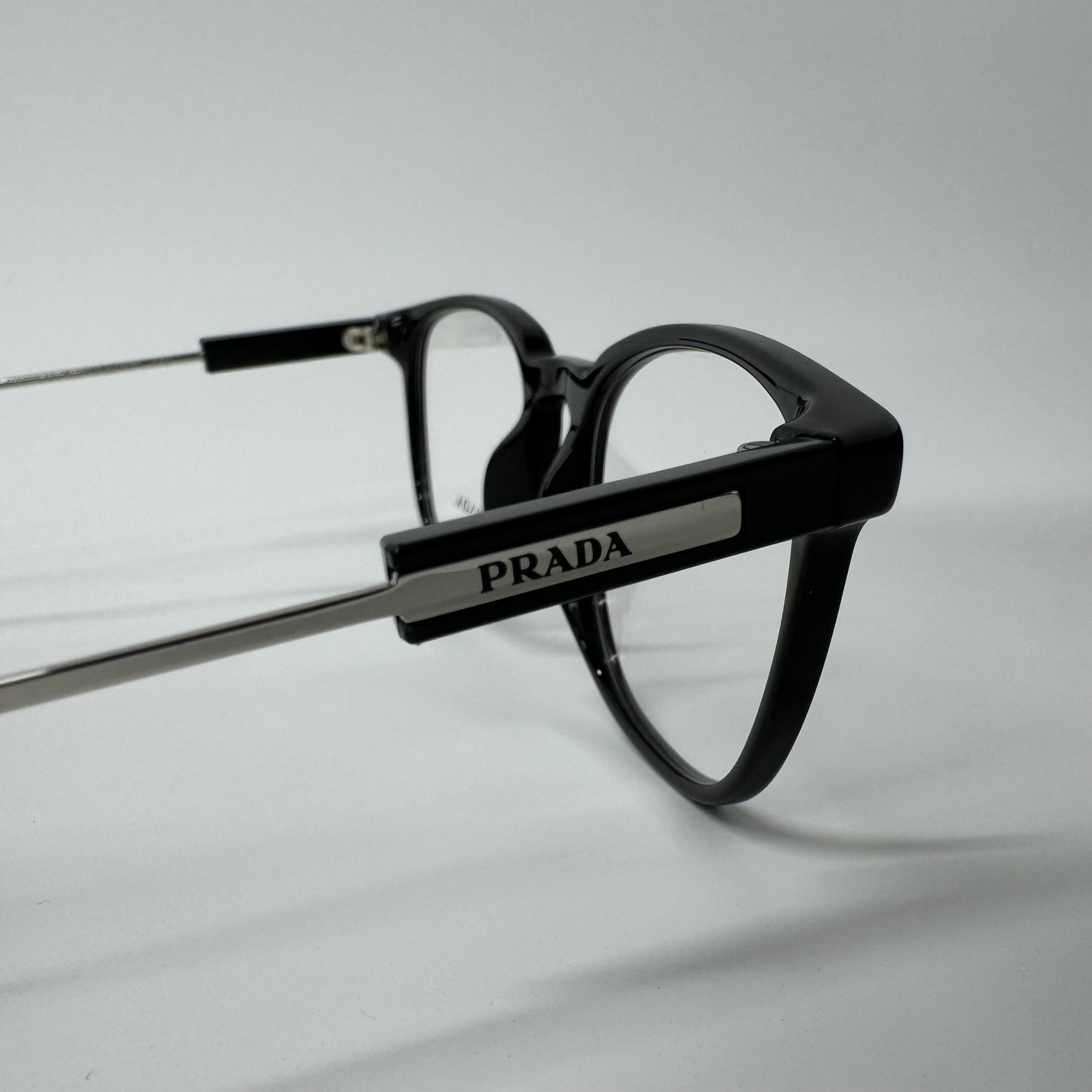 PRADA Black & Silver Round Preppy Modern Unisex Glasses Frames PR 19ZV 1AB1O1